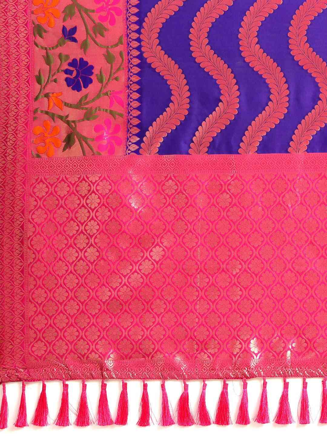 Banarasi Geometric Printed Purple Colour Zari Silk Saree