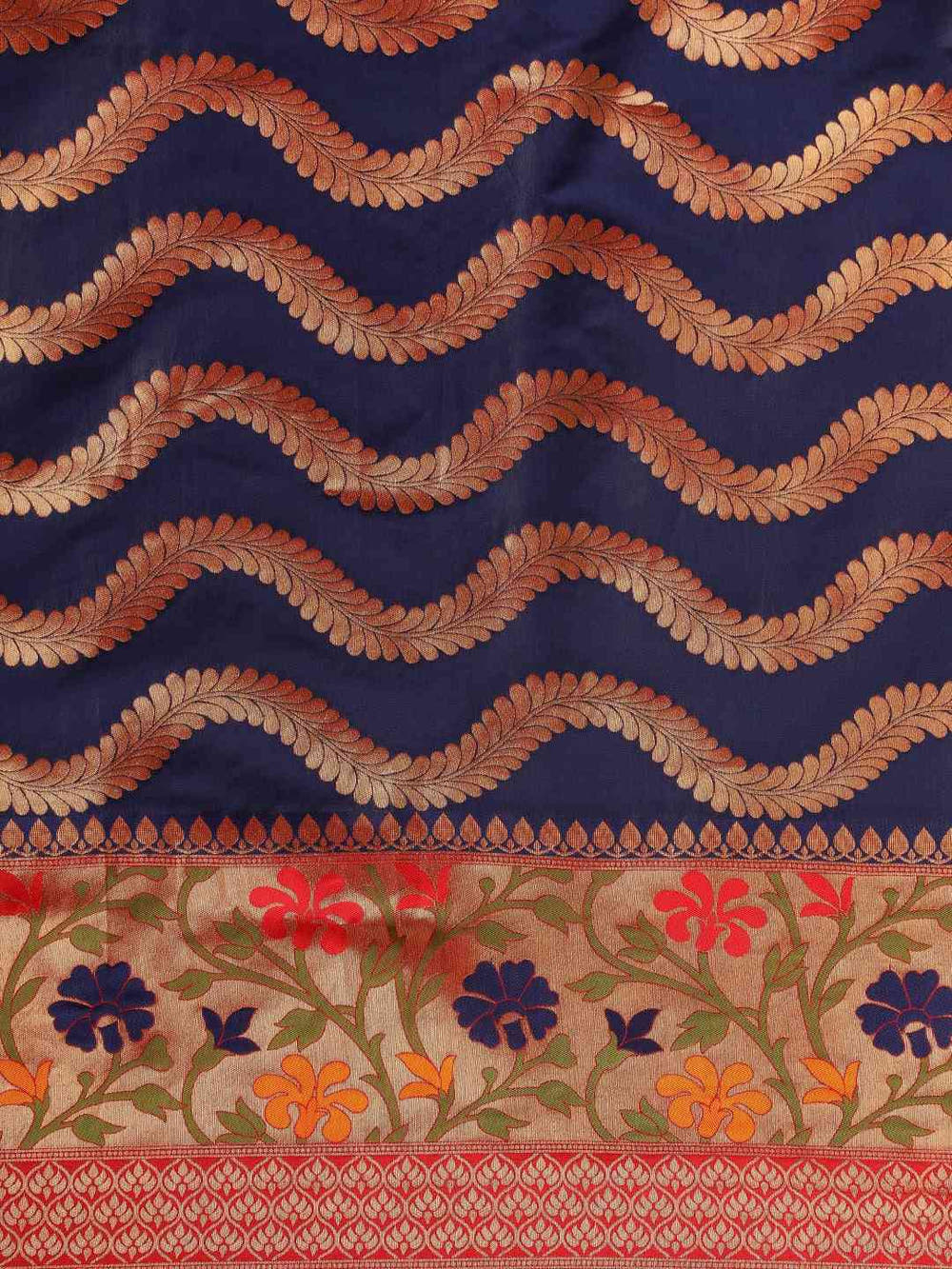 Banarasi Geometric Printed Navy Colour Zari Silk Saree