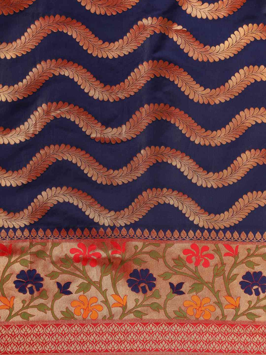 Banarasi Geometric Printed Navy Colour Zari Silk Saree
