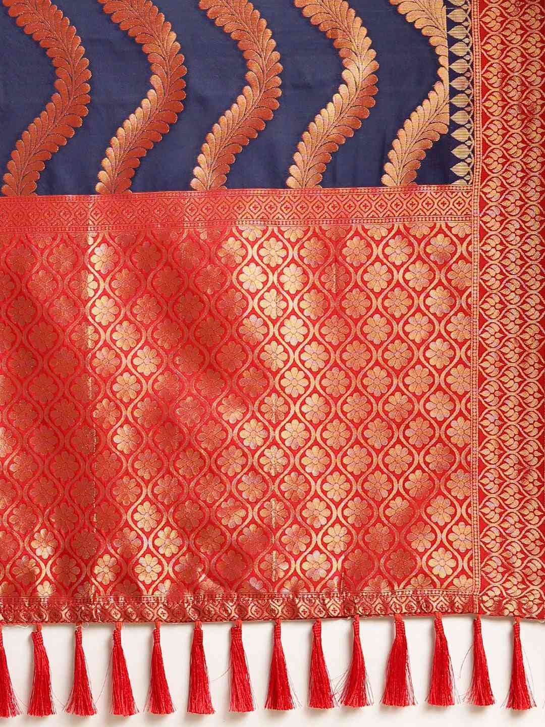 Banarasi Geometric Printed Navy Colour Zari Silk Saree