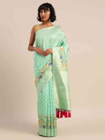Banarasi Sea Green Colour Ethnic Motifs Silk Cotton Saree