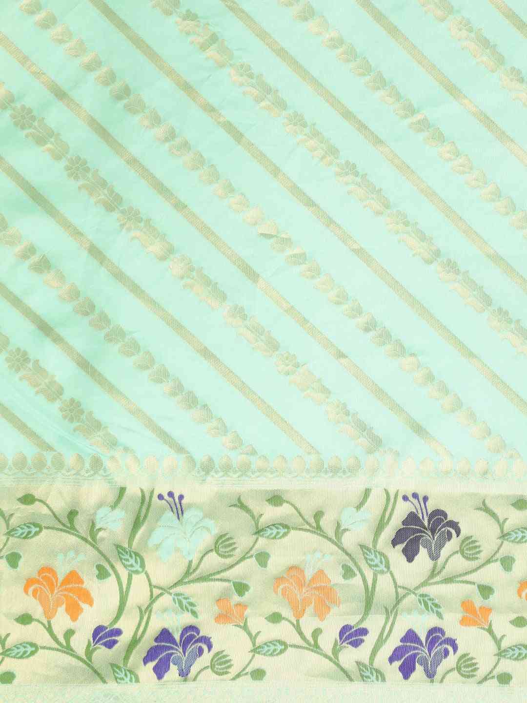 Banarasi Sea Green Colour Ethnic Motifs Silk Cotton Saree