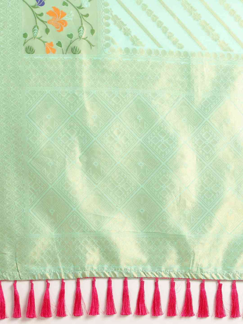 Banarasi Sea Green Colour Ethnic Motifs Silk Cotton Saree