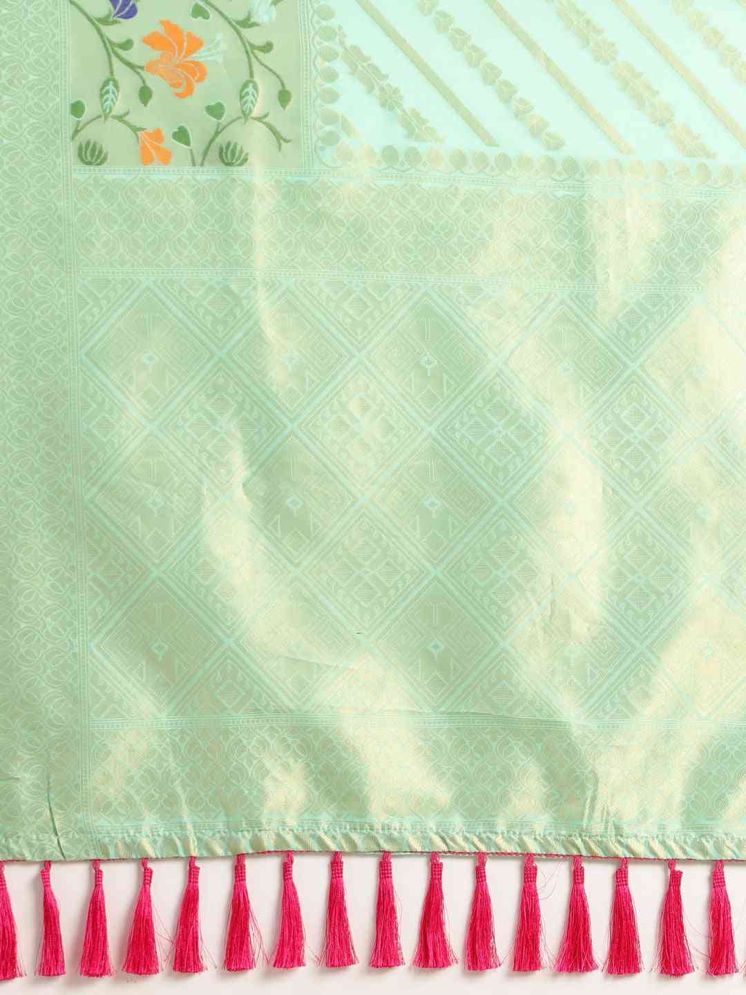 Banarasi Sea Green Colour Ethnic Motifs Silk Cotton Saree