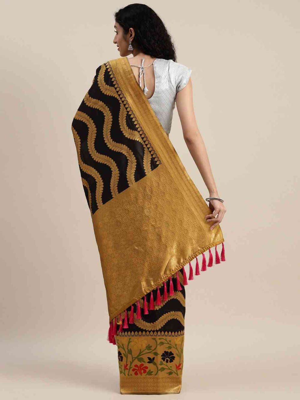 Banarasi Geometric Printed Honey Yellow Colour Zari Silk Saree
