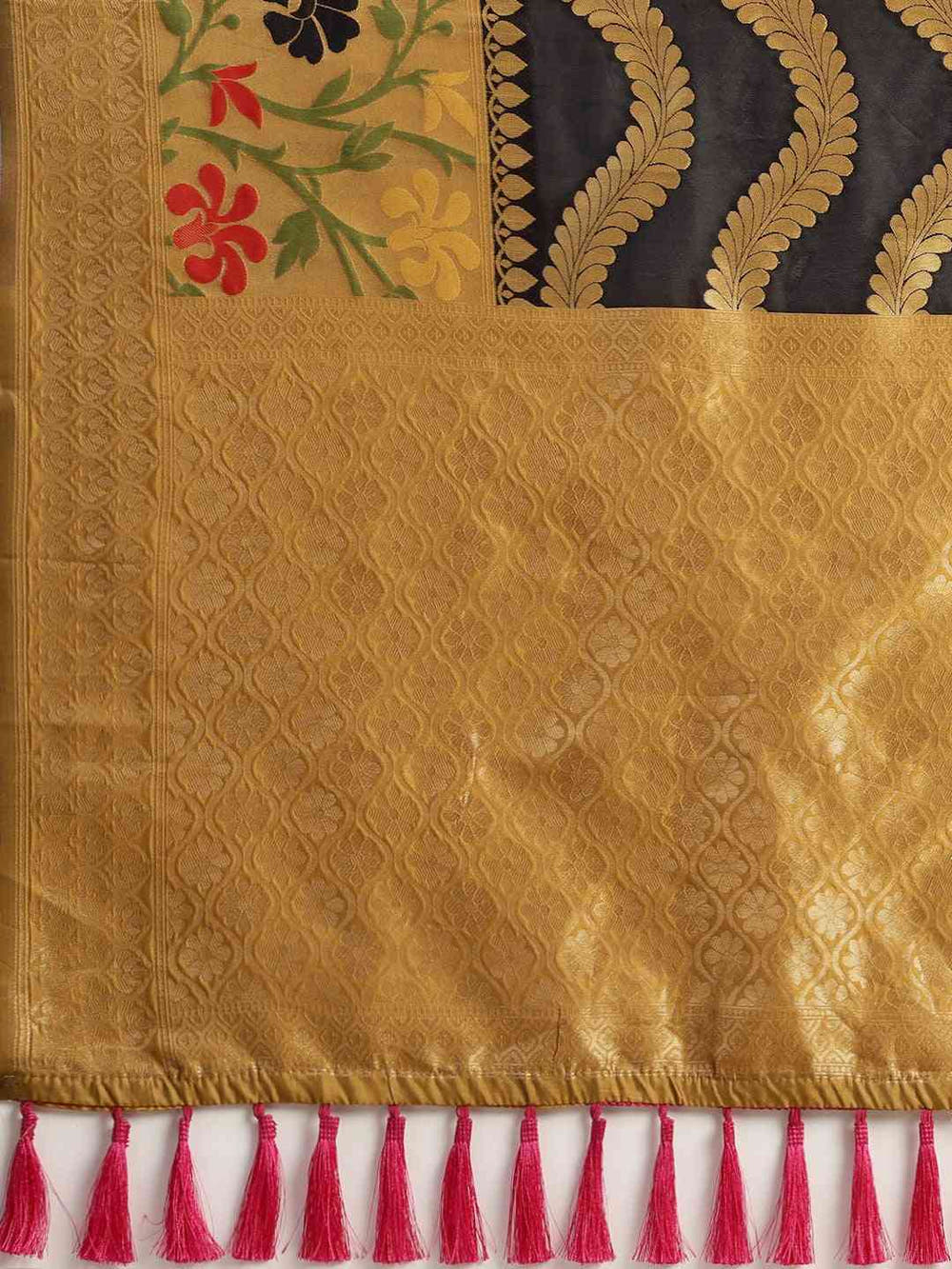Banarasi Geometric Printed Honey Yellow Colour Zari Silk Saree