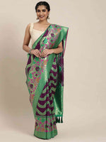 Banarasi Geometric Printed Burgundy Colour Zari Silk Saree