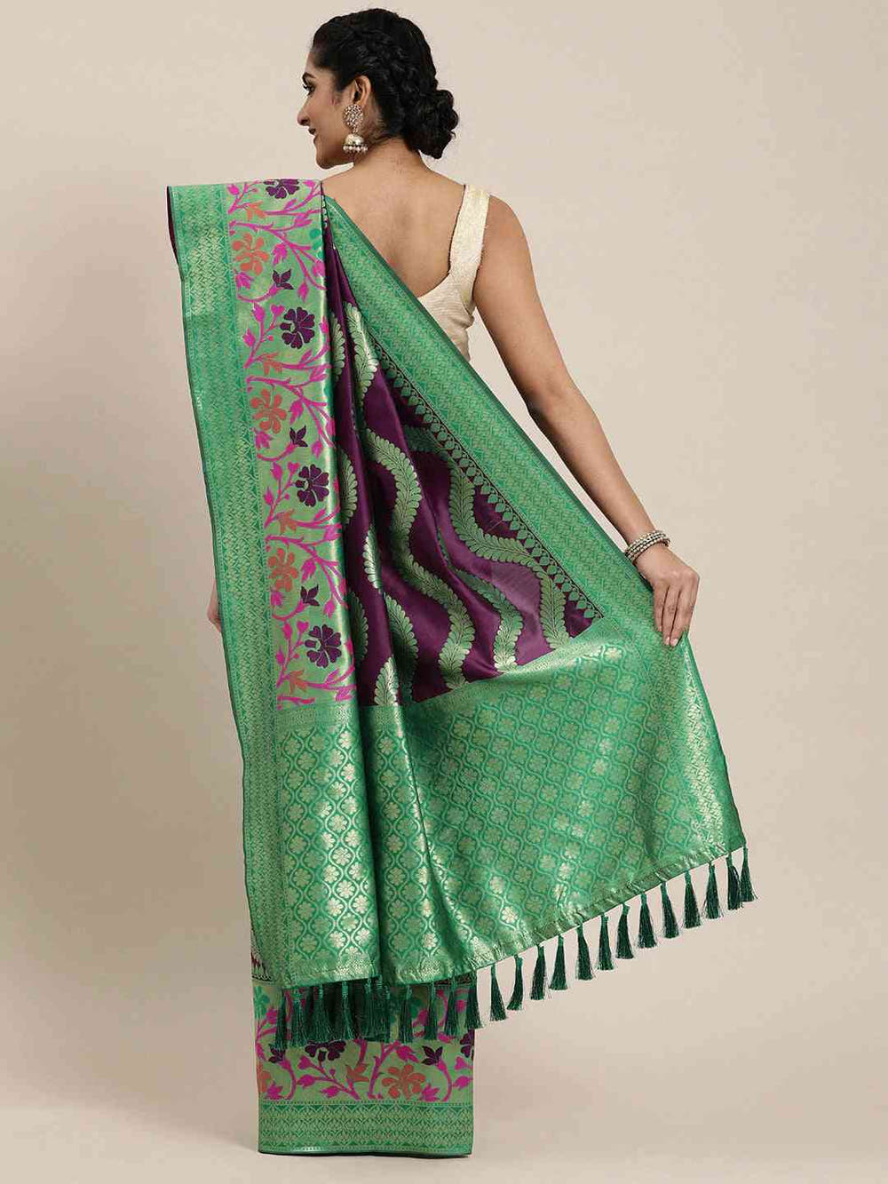 Banarasi Geometric Printed Burgundy Colour Zari Silk Saree