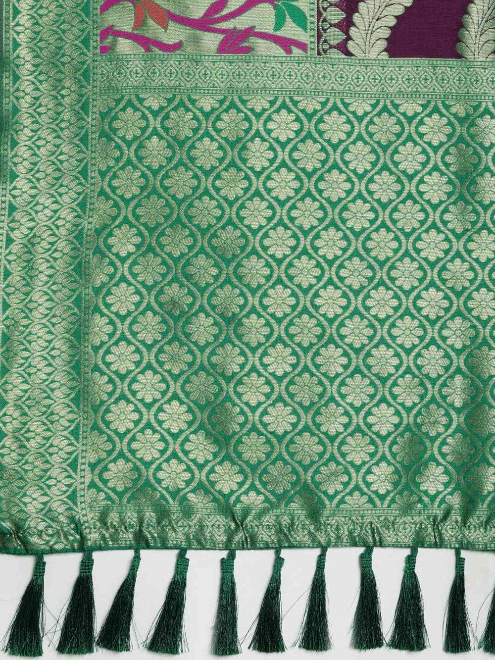Banarasi Geometric Printed Burgundy Colour Zari Silk Saree