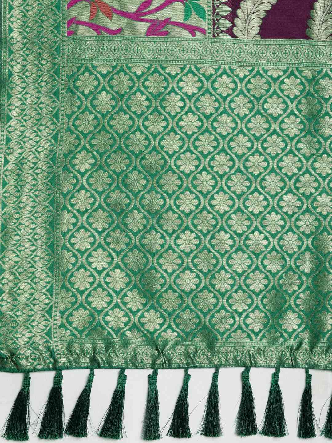 Banarasi Geometric Printed Burgundy Colour Zari Silk Saree