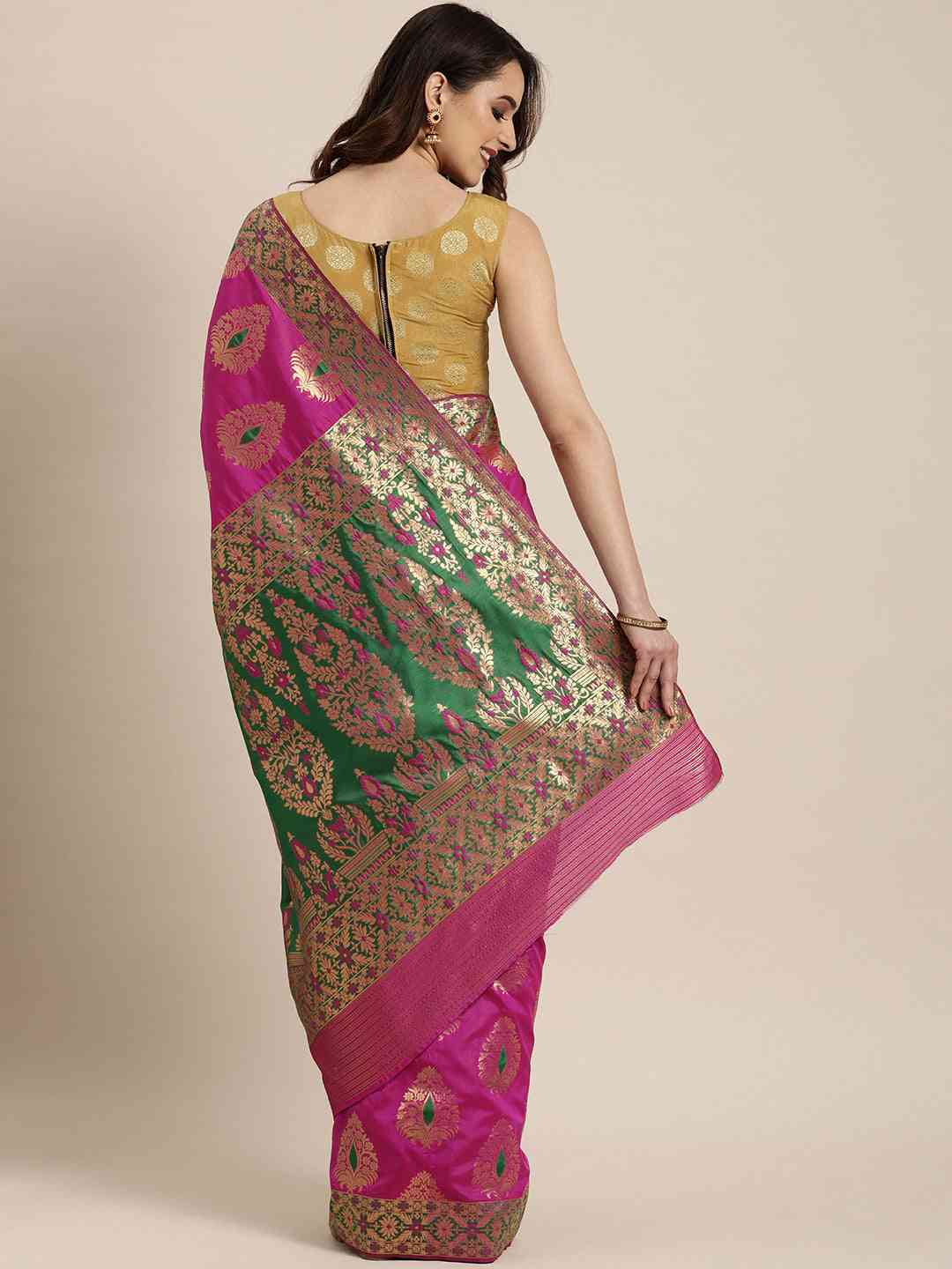 Stylish Rani Colour Silk Woven Design Banarasi Saree