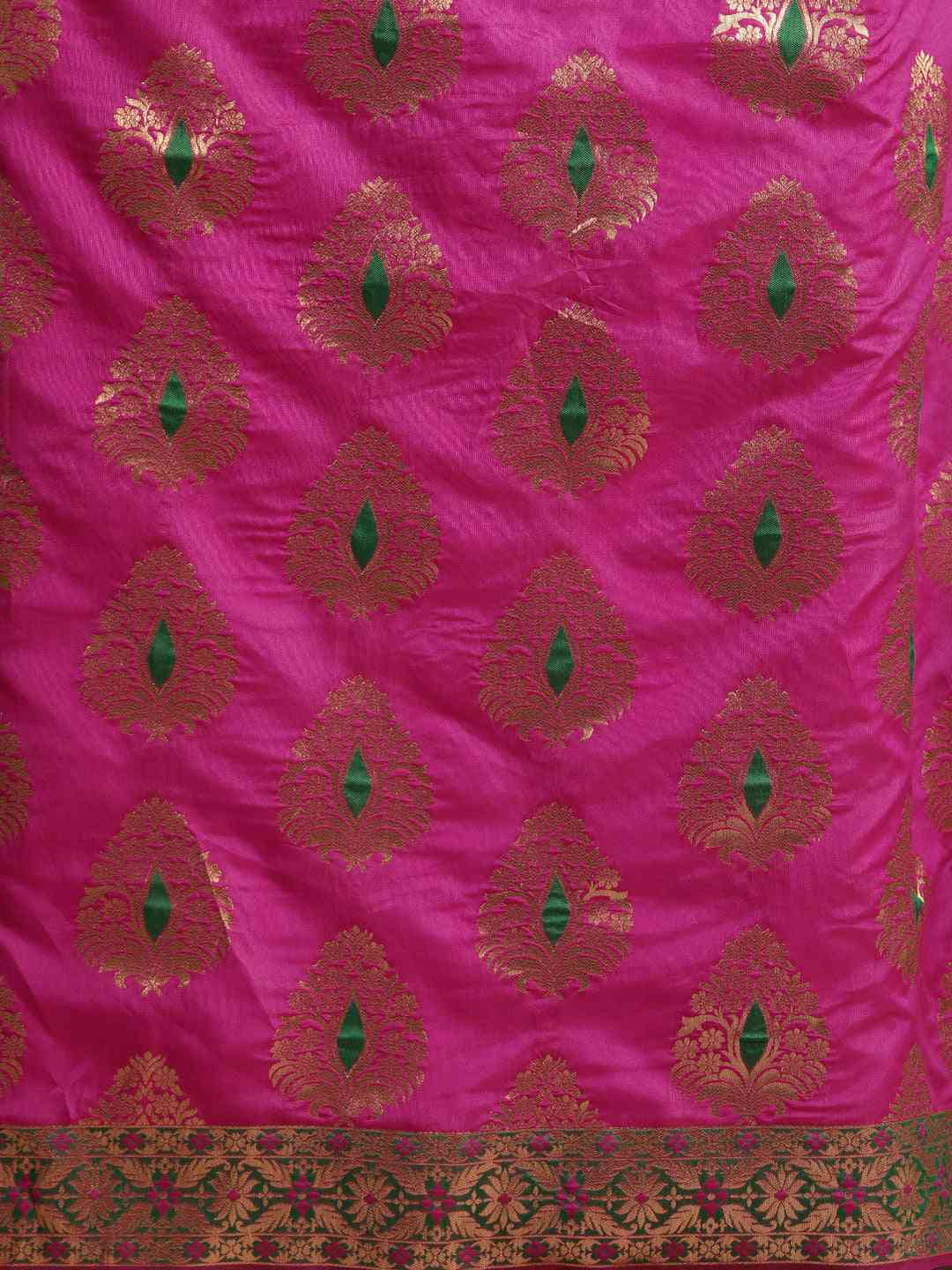 Stylish Rani Colour Silk Woven Design Banarasi Saree