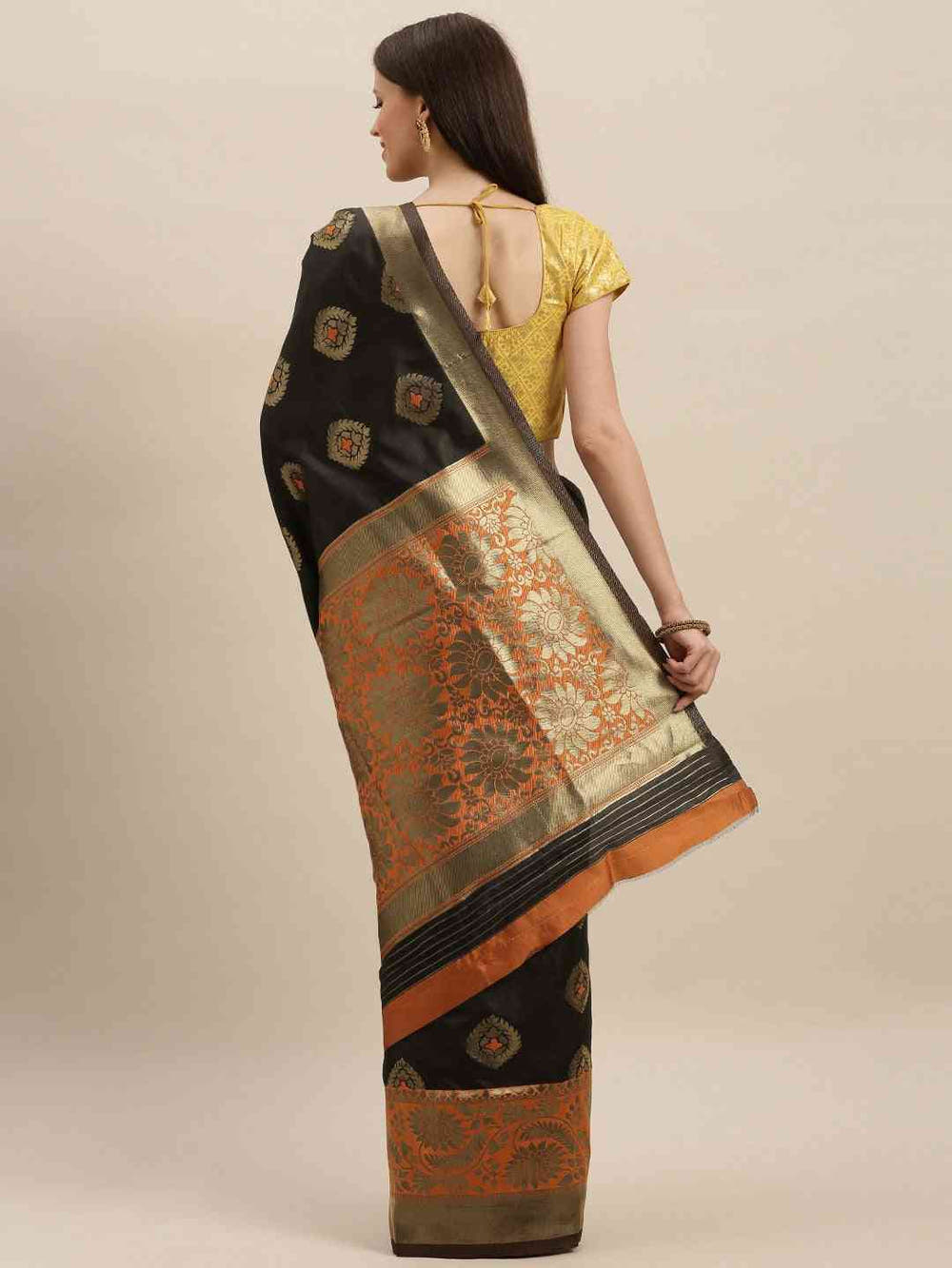Banarasi Orange Colour Woven Design With Zari Border Saree