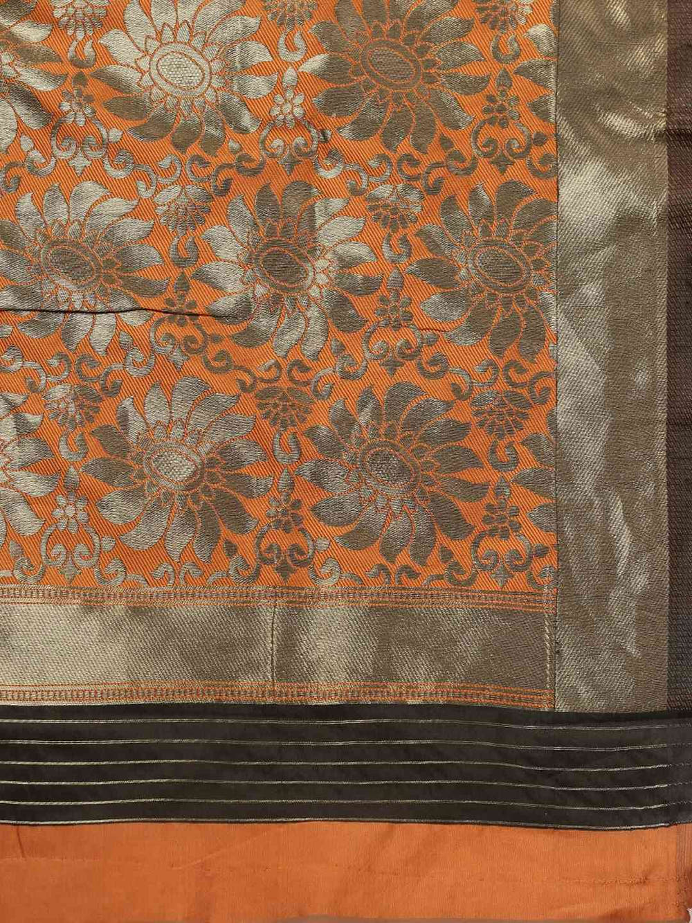 Banarasi Orange Colour Woven Design With Zari Border Saree