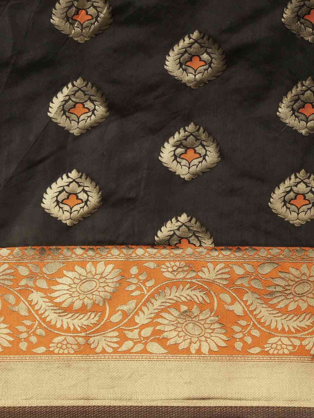 Banarasi Orange Colour Woven Design With Zari Border Saree
