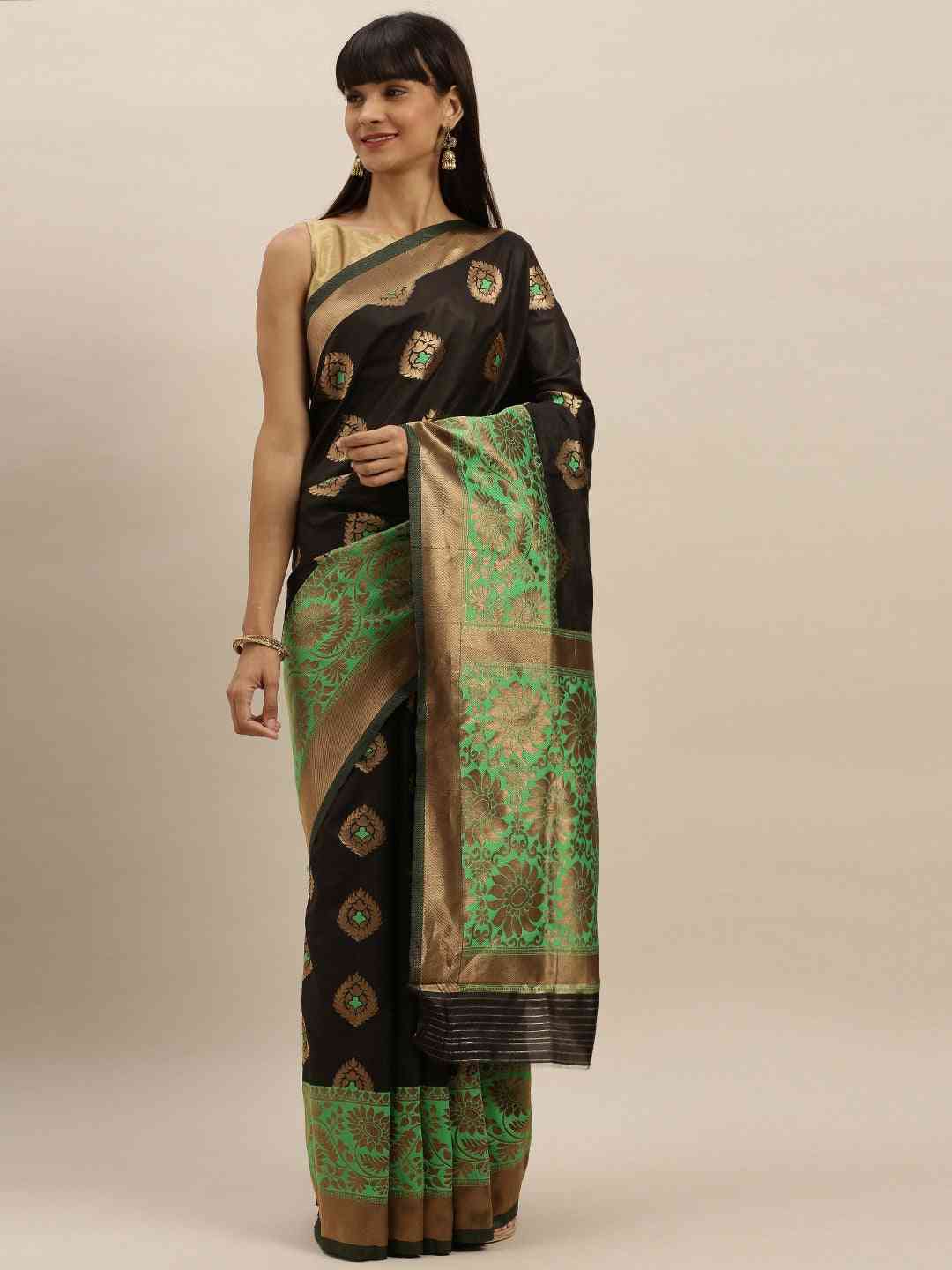 Banarasi Lime Colour Woven Design With Zari Border Saree