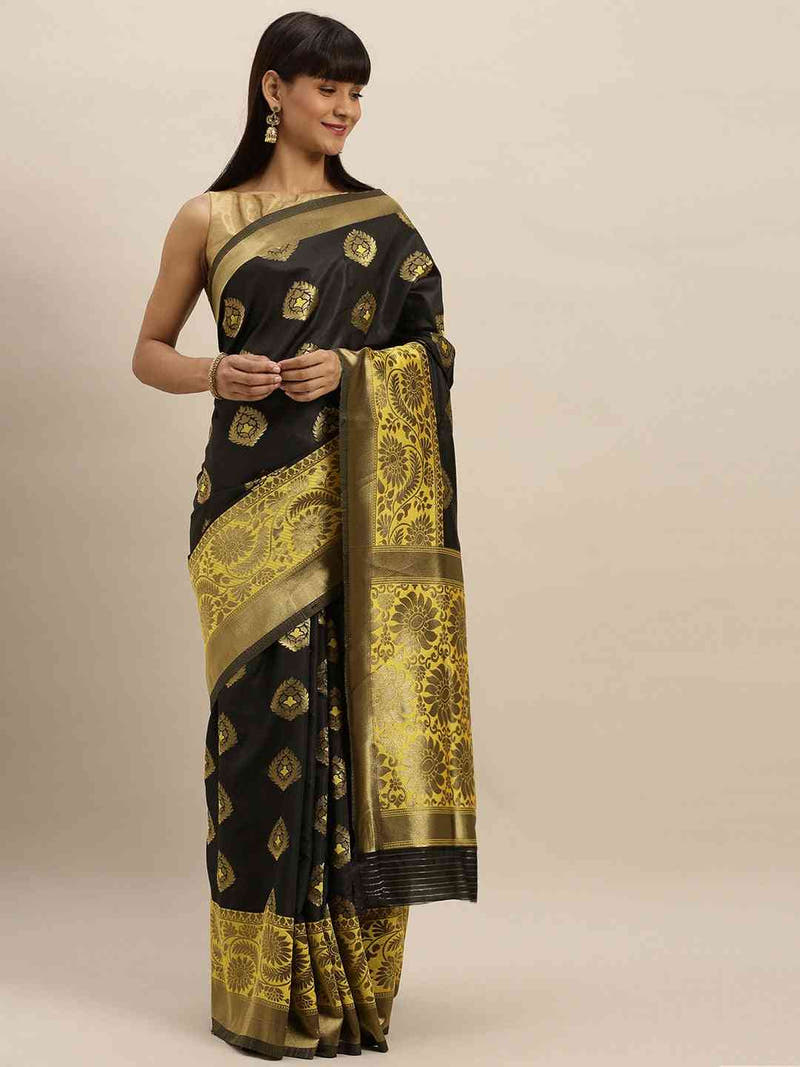 Banarasi Yellow Colour Woven Design With Zari Border Saree
