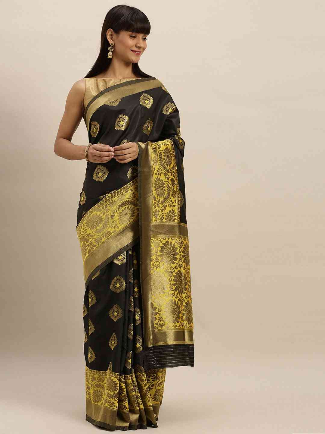 Banarasi Yellow Colour Woven Design With Zari Border Saree
