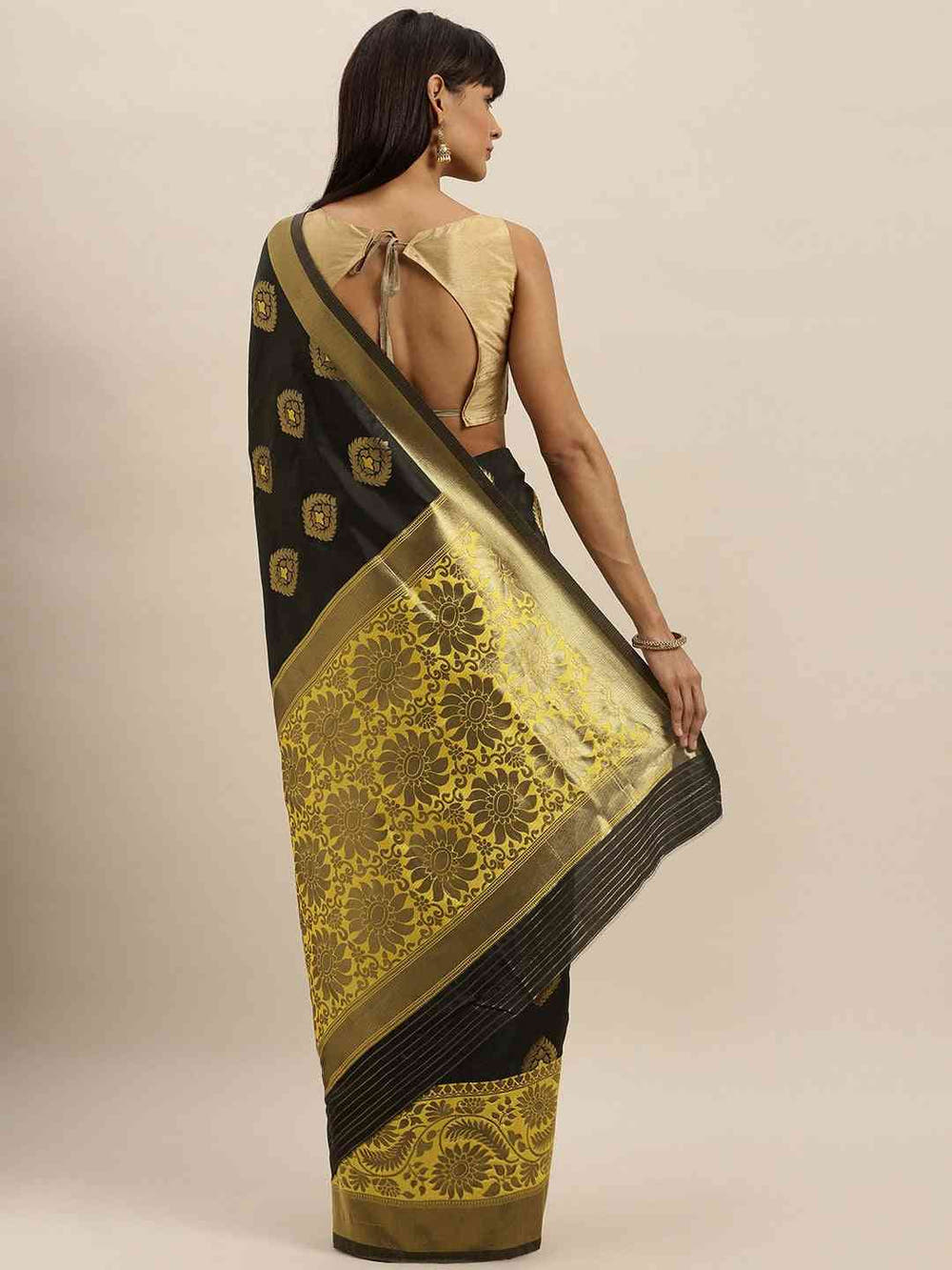 Banarasi Yellow Colour Woven Design With Zari Border Saree
