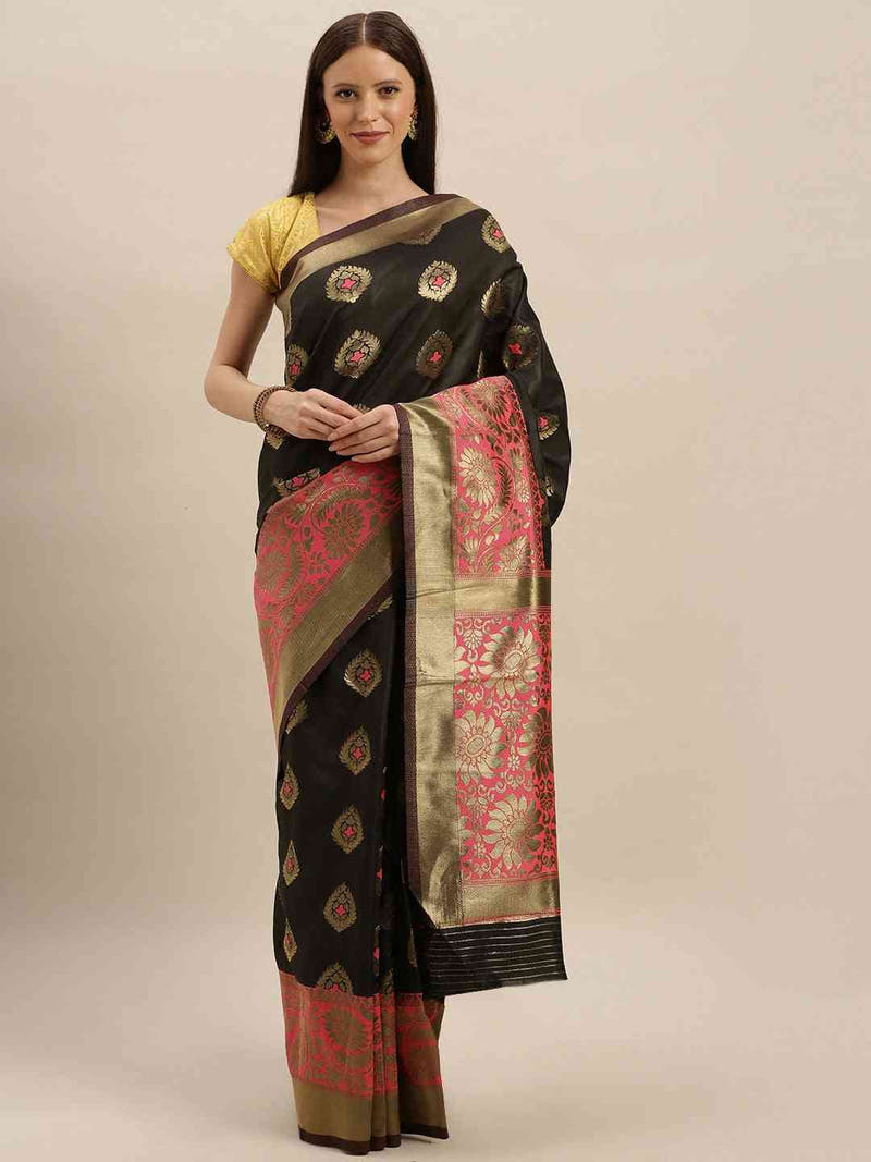 Banarasi Gajari Colour Woven Design With Zari Border Saree