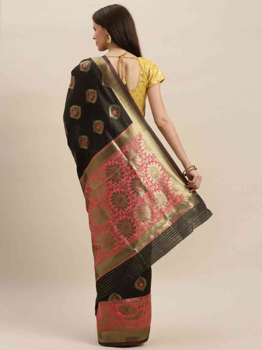 Banarasi Gajari Colour Woven Design With Zari Border Saree
