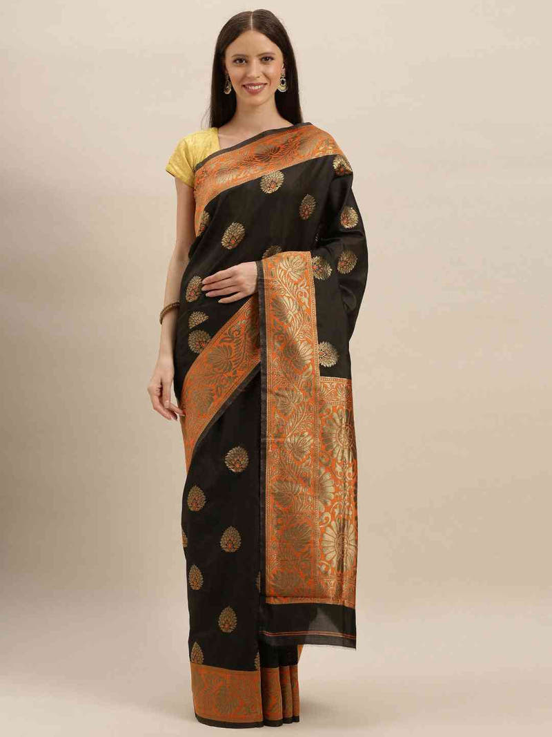 Banarasi Orange Colour With Zari Border Saree