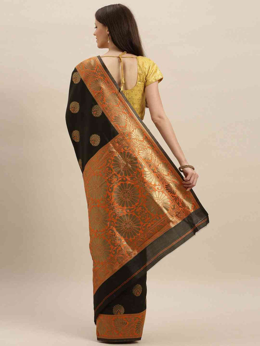Banarasi Orange Colour With Zari Border Saree