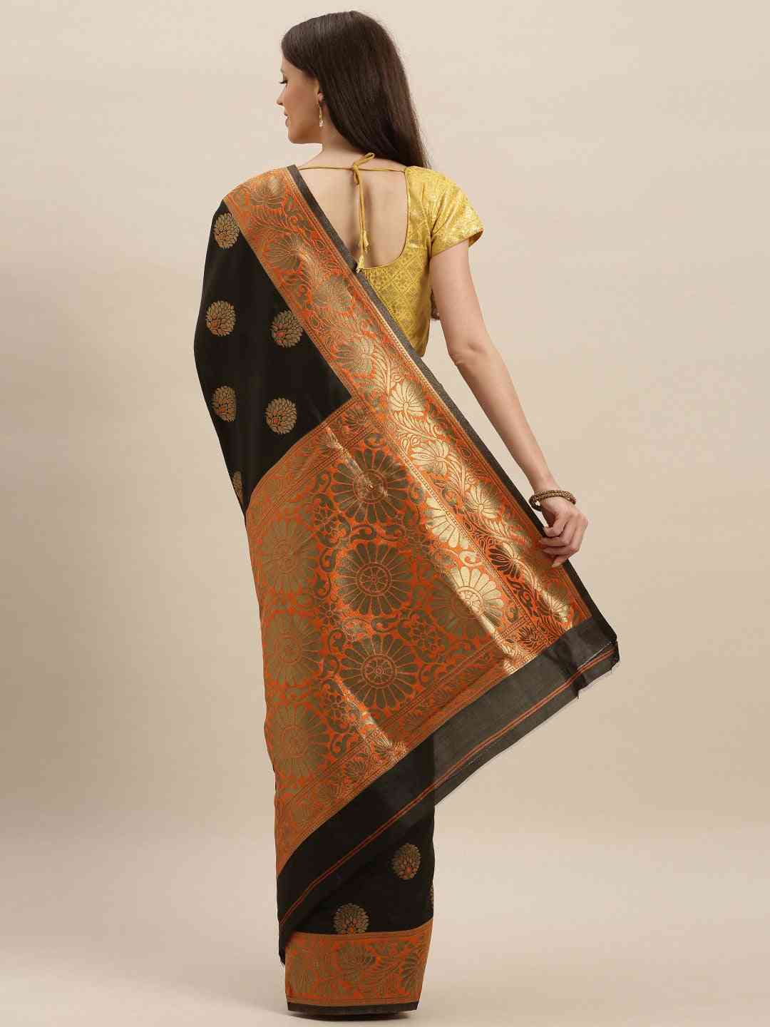 Banarasi Orange Colour With Zari Border Saree