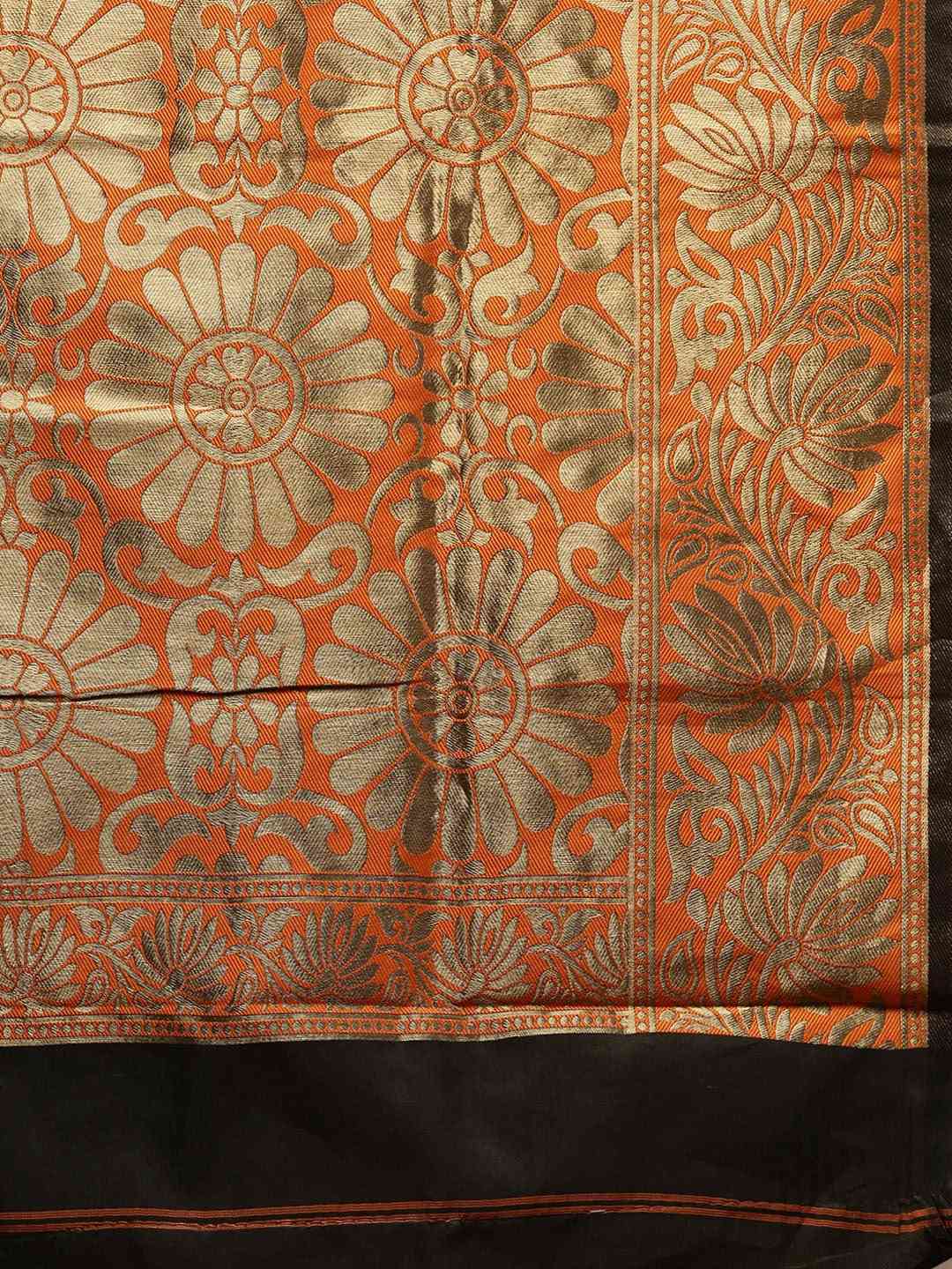 Banarasi Orange Colour With Zari Border Saree