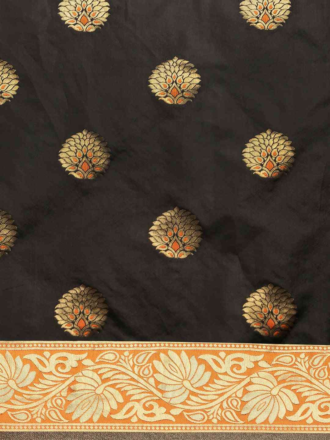 Banarasi Orange Colour With Zari Border Saree