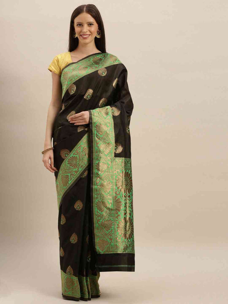 Banarasi Lime Colour With Zari Border Saree