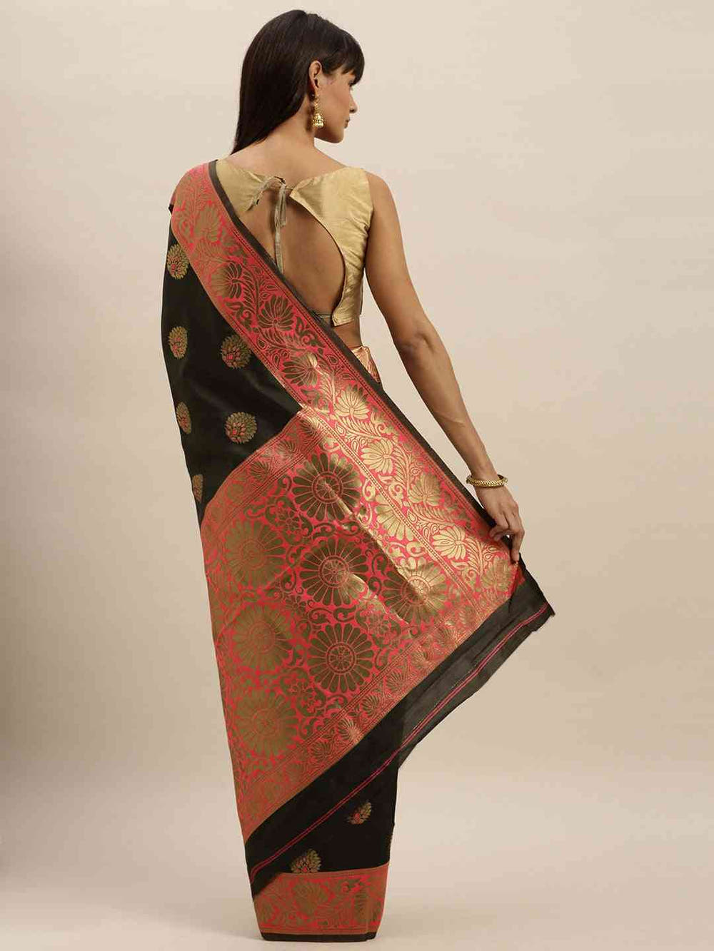 Banarasi Gajari Colour With Zari Border Saree