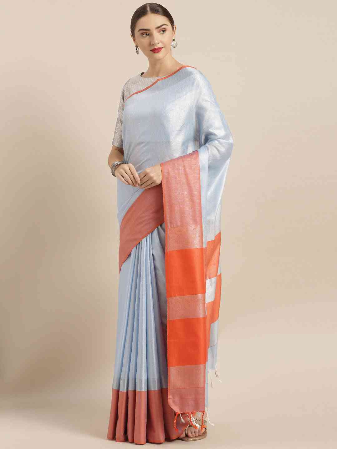 Elegant Sky Blue Colour Solid Linen Blend Saree