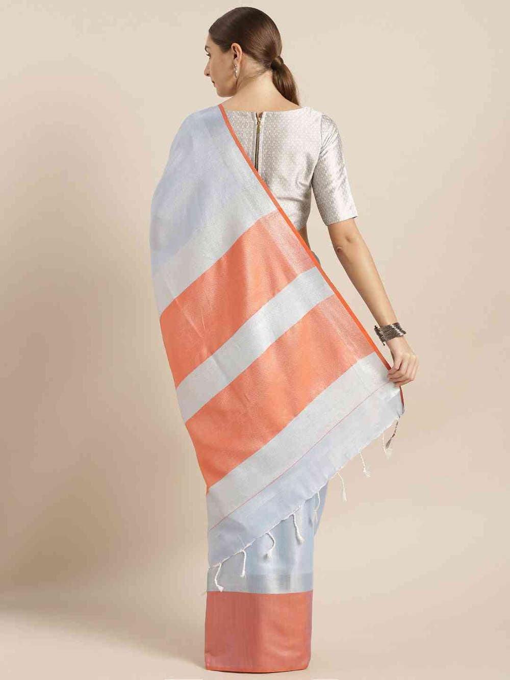 Elegant Sky Blue Colour Solid Linen Blend Saree