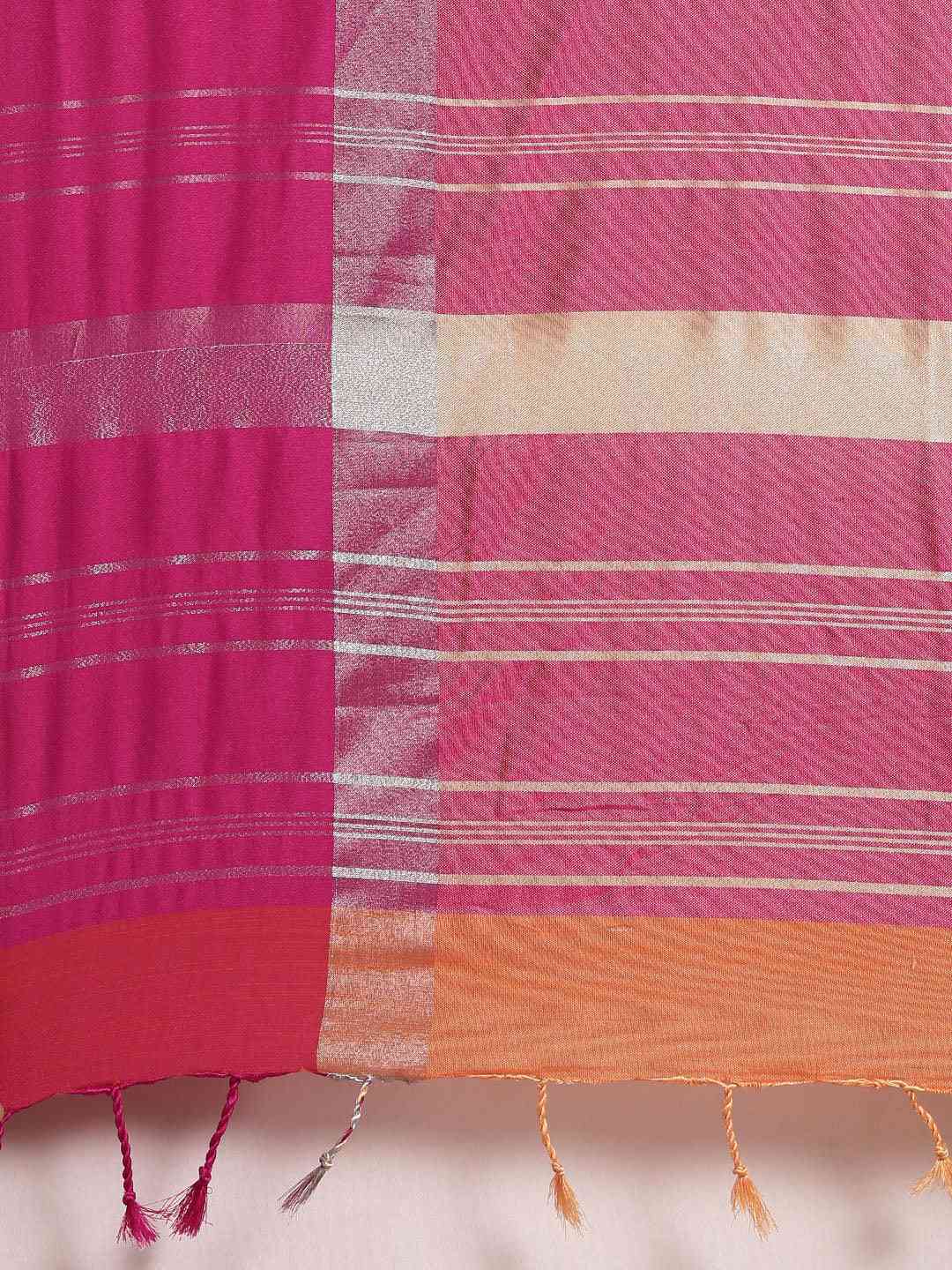 Elegant Orange Colour Solid Linen Blend Saree With Zari Border