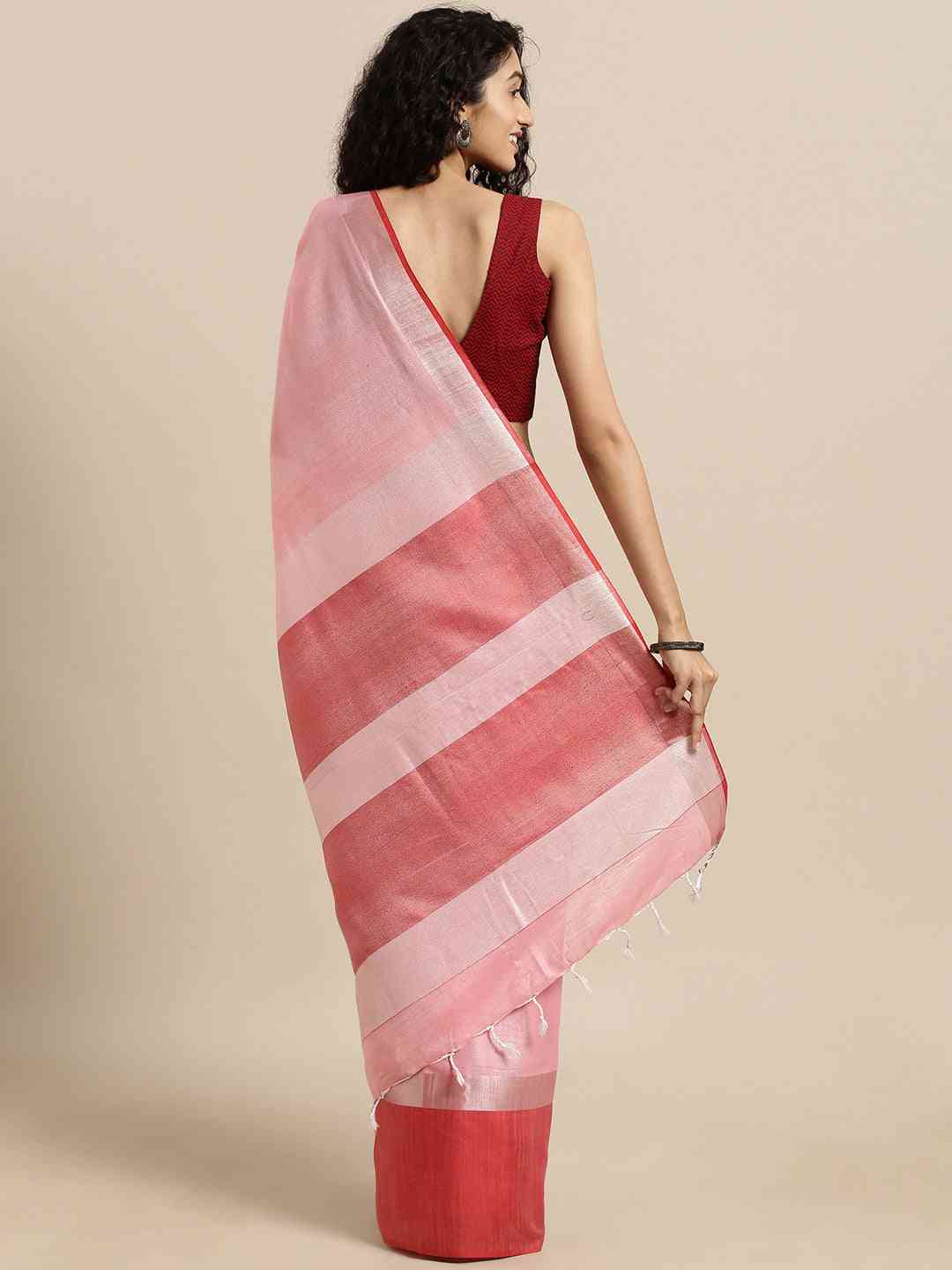 Elegant Red Colour Solid Linen Blend Saree