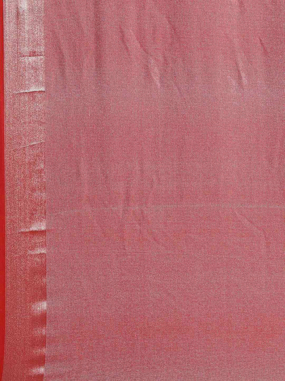 Elegant Red Colour Solid Linen Blend Saree