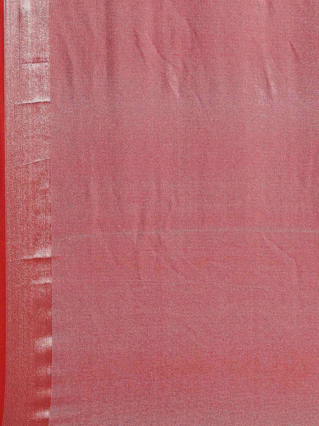 Elegant Red Colour Solid Linen Blend Saree