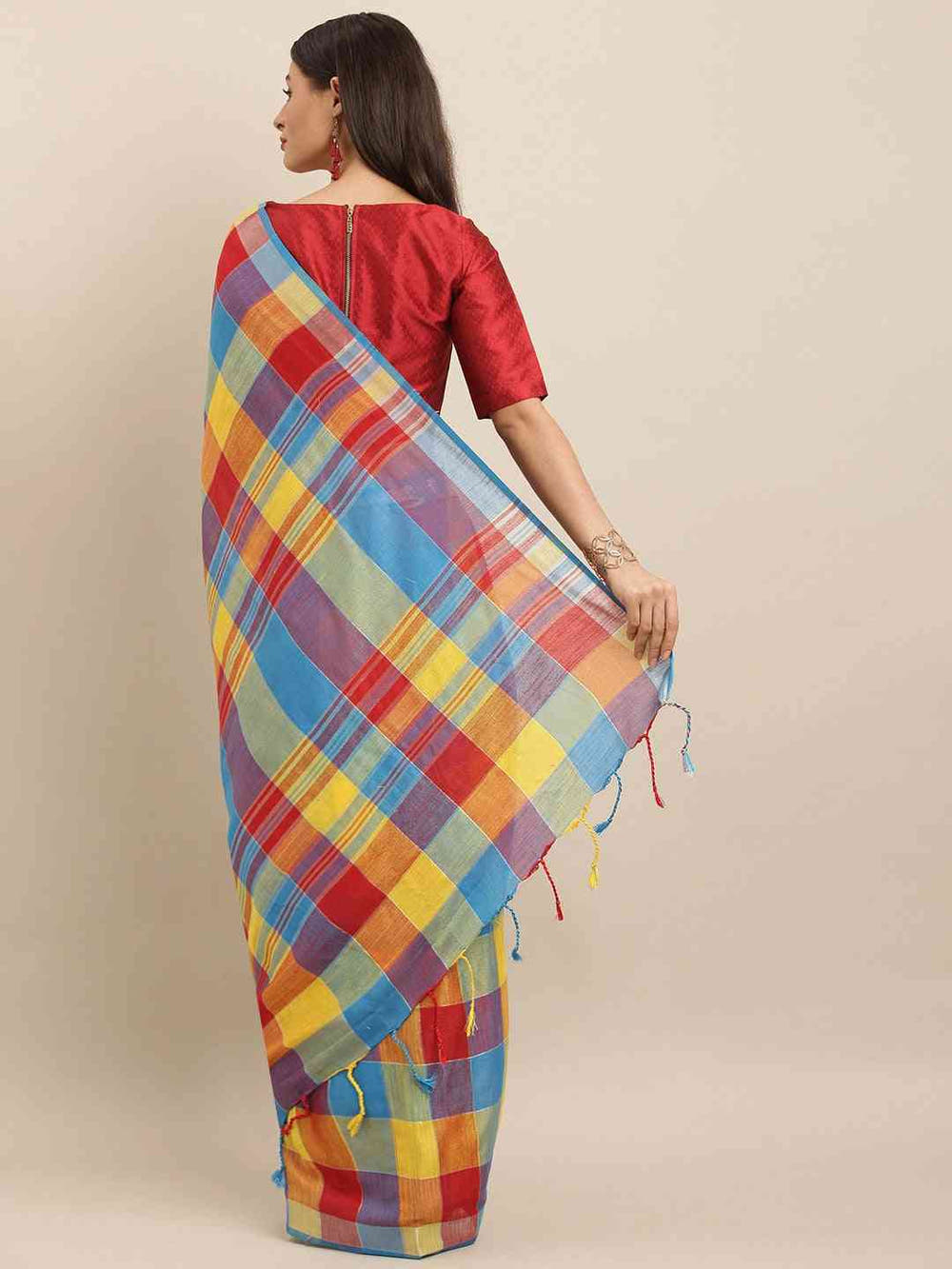 Stylish Checked Red Colour Zari Work