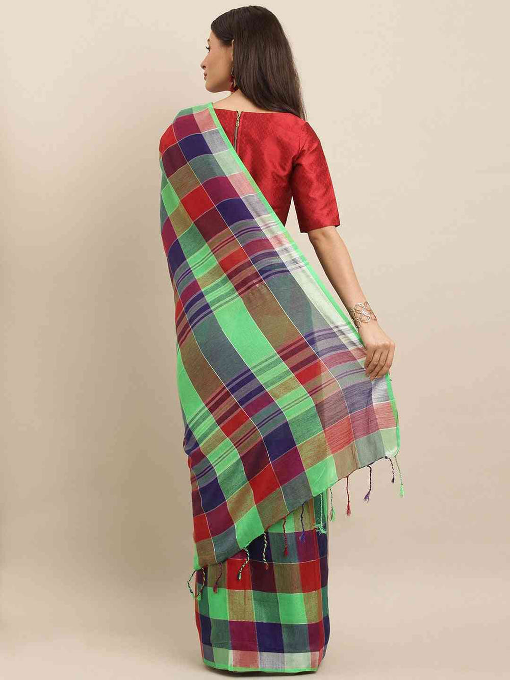 Stylish Checked Green Colour Zari Work
