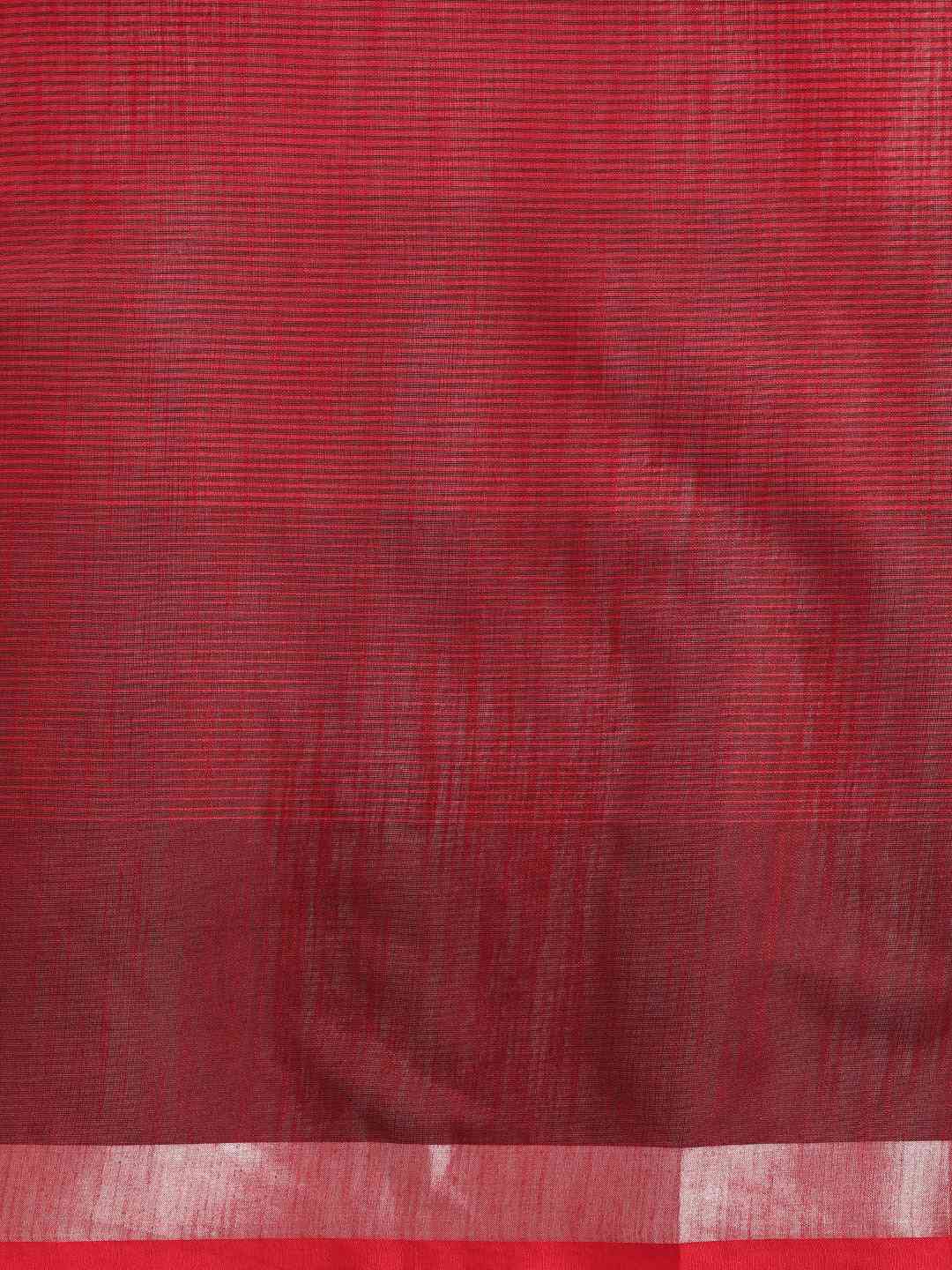 Striped Red Colour Linen Blend Saree With Zari Border