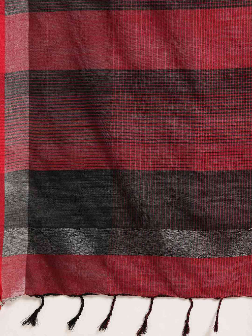 Striped Red Colour Linen Blend Saree With Zari Border