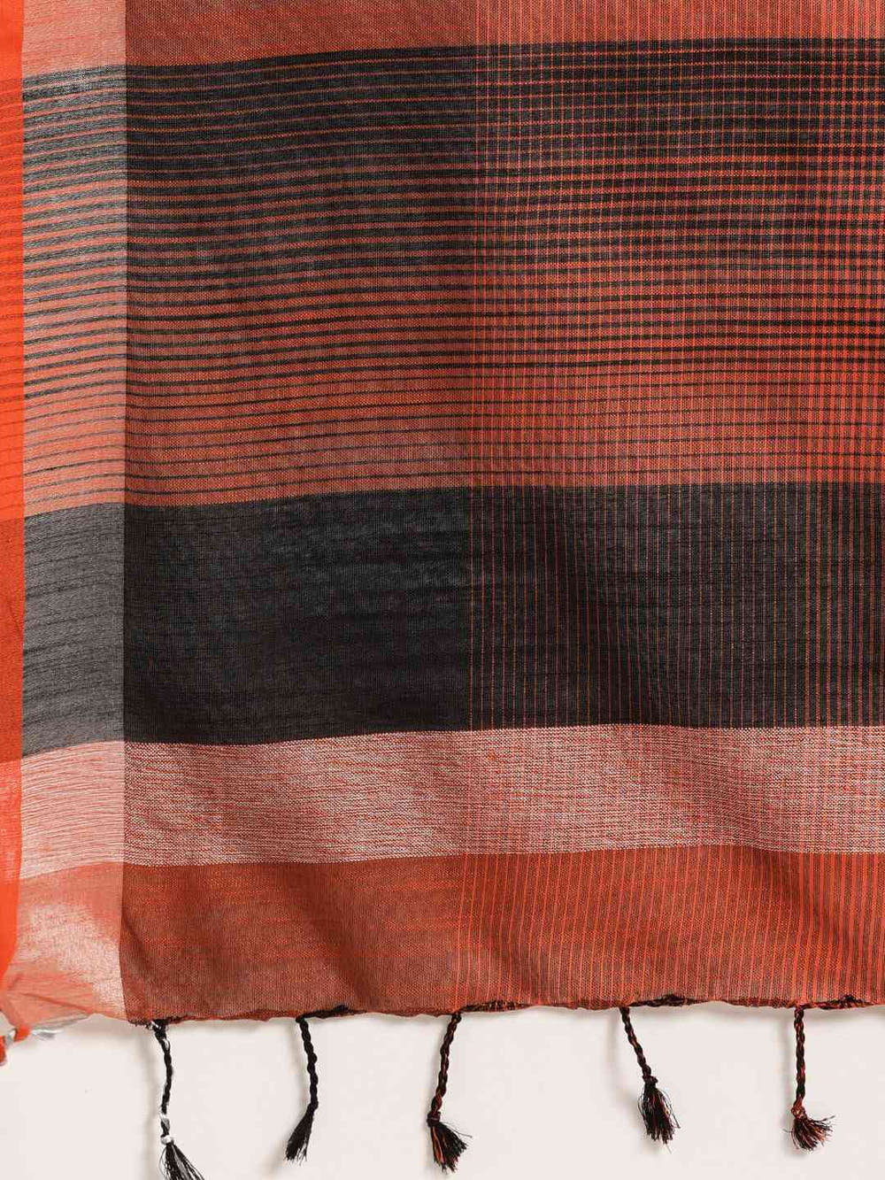 Stylish Striped Orange Colour Linen Blend Saree