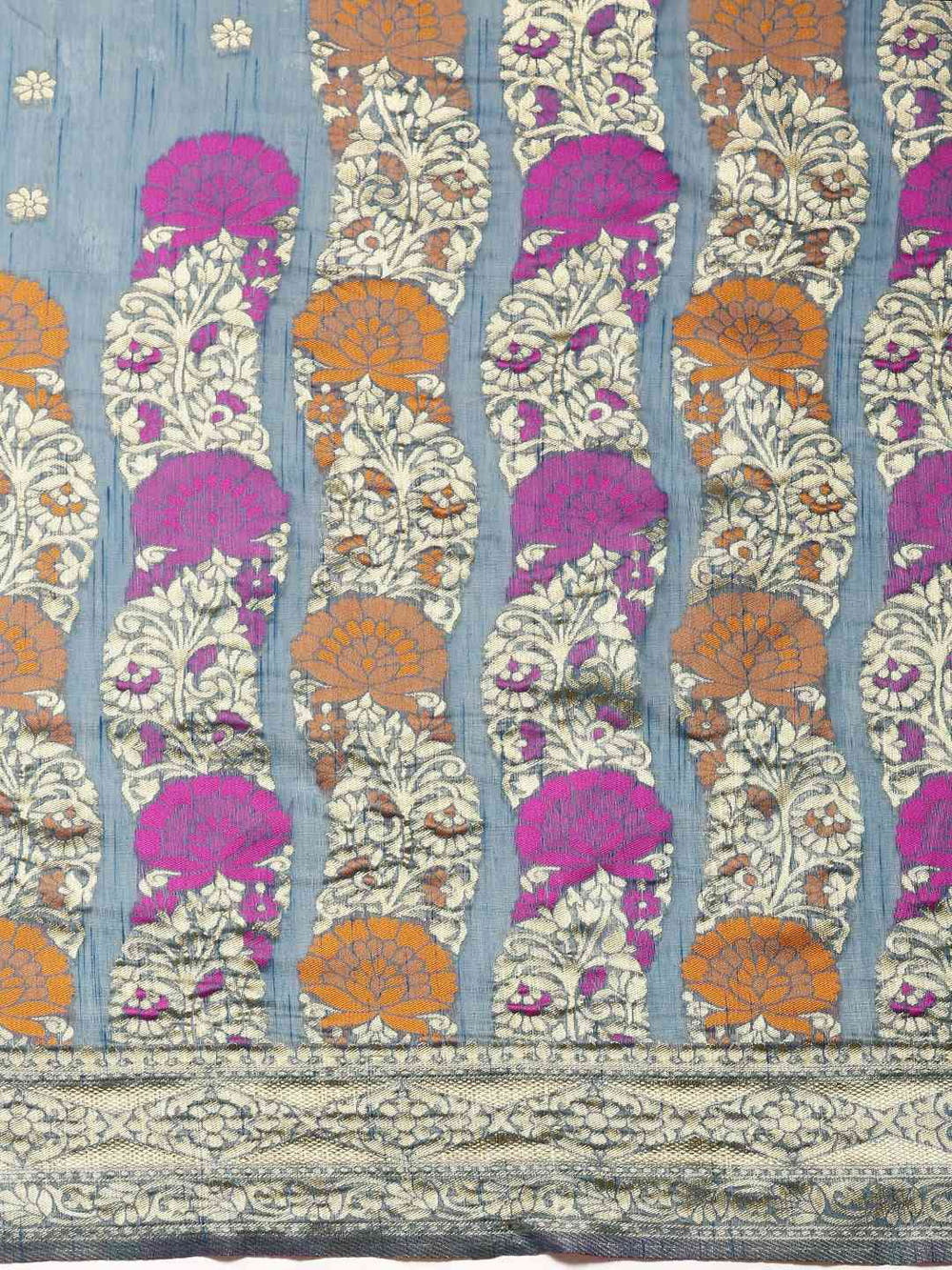 Banarasi Firozi Colour Zari Border Cotton Saree