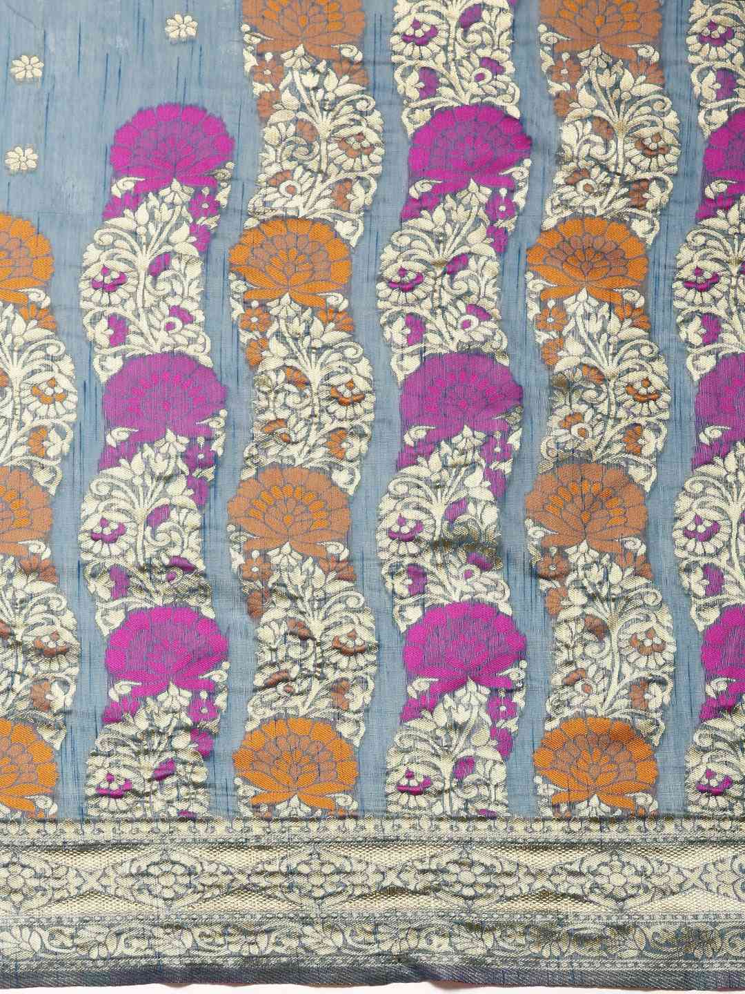 Banarasi Firozi Colour Zari Border Cotton Saree