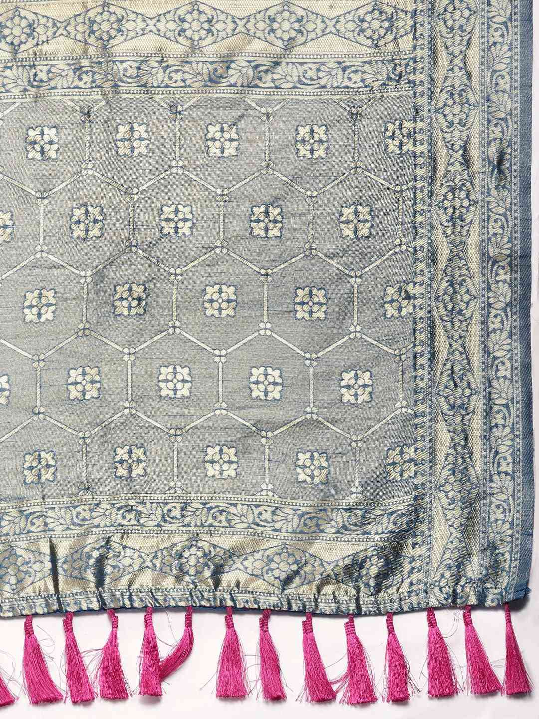 Banarasi Firozi Colour Zari Border Cotton Saree