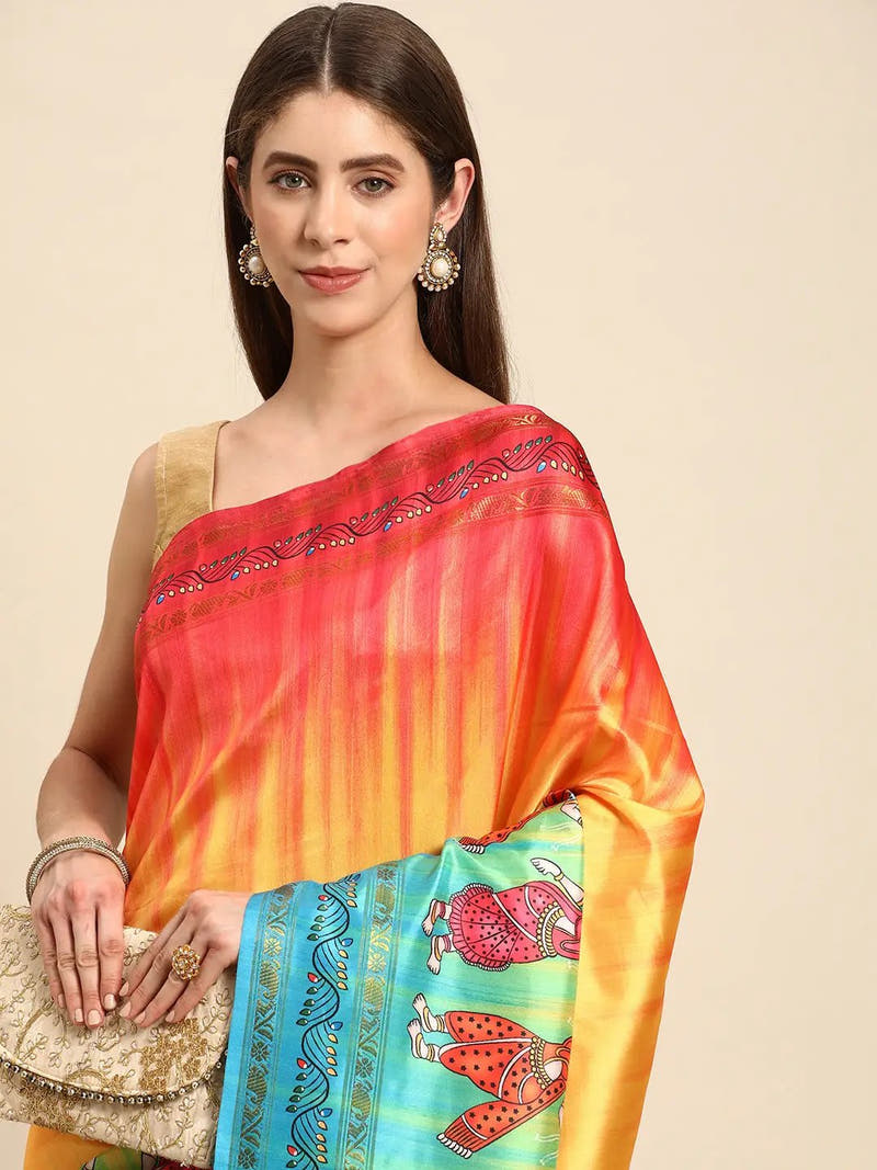 Stylish Kalamkari Silk With Block Print Saree