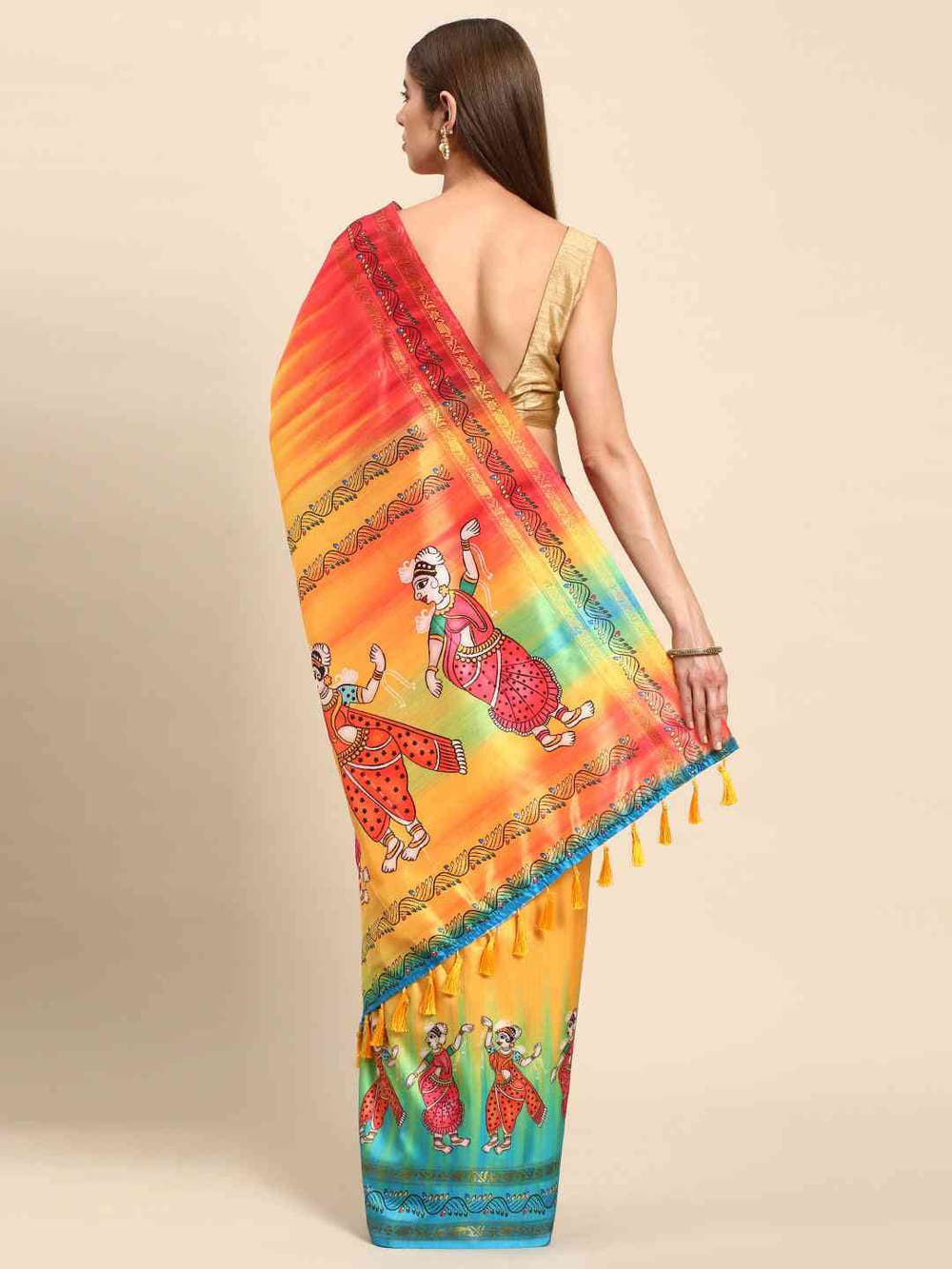 Stylish Kalamkari Silk With Block Print Saree