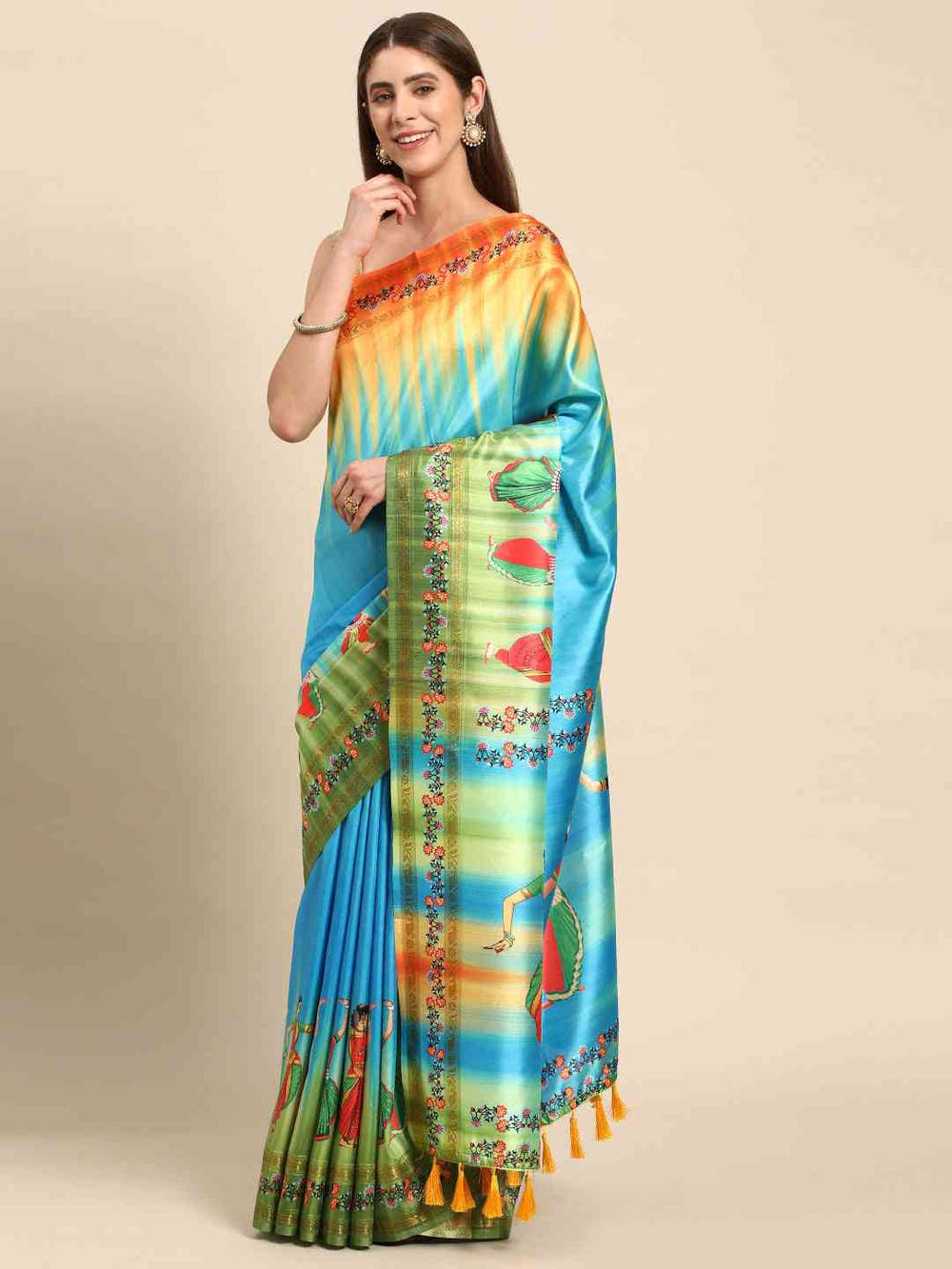 Stylish Kalamkari Silk With Block Print Saree