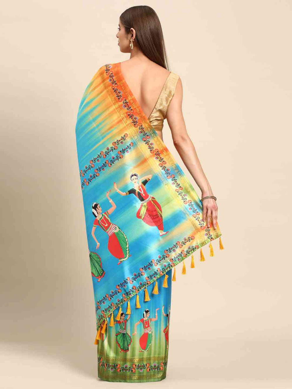 Stylish Kalamkari Silk With Block Print Saree